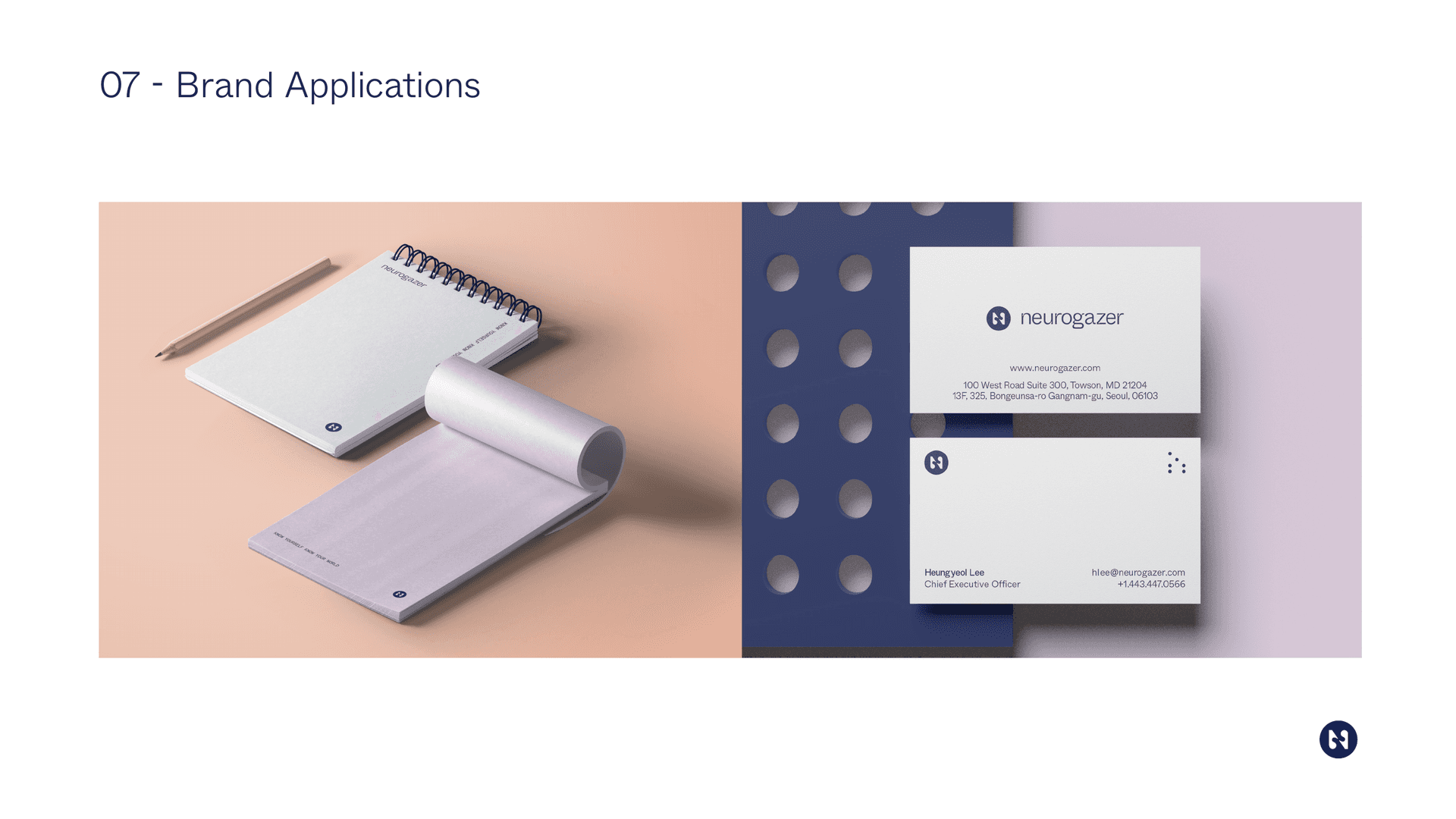 Stationery · notepads + business cards in primary palette