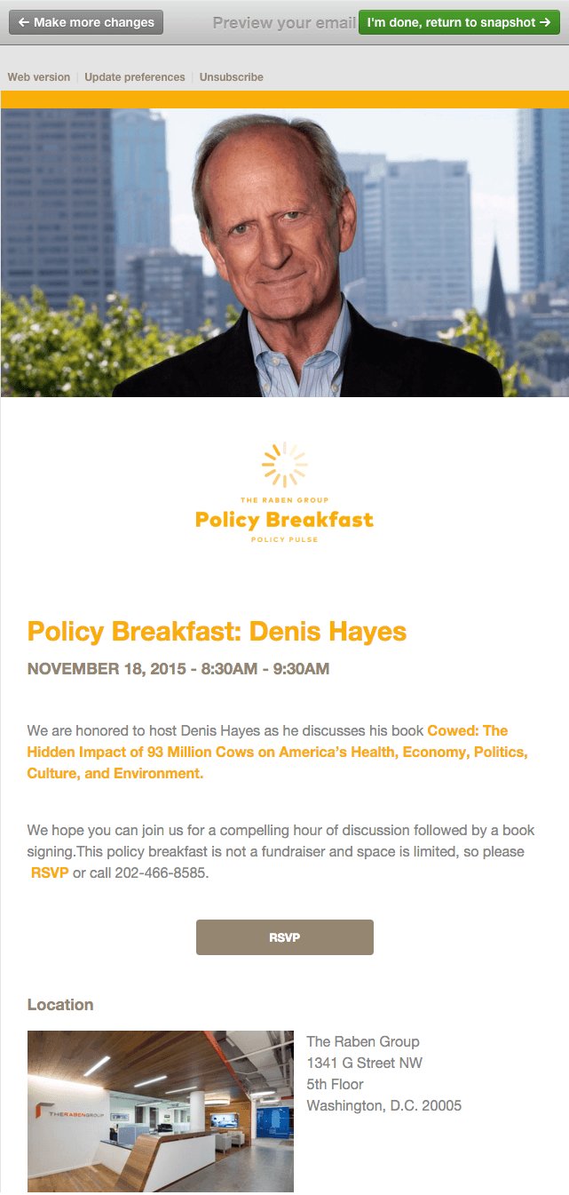 Policy Breakfast email template · yellow