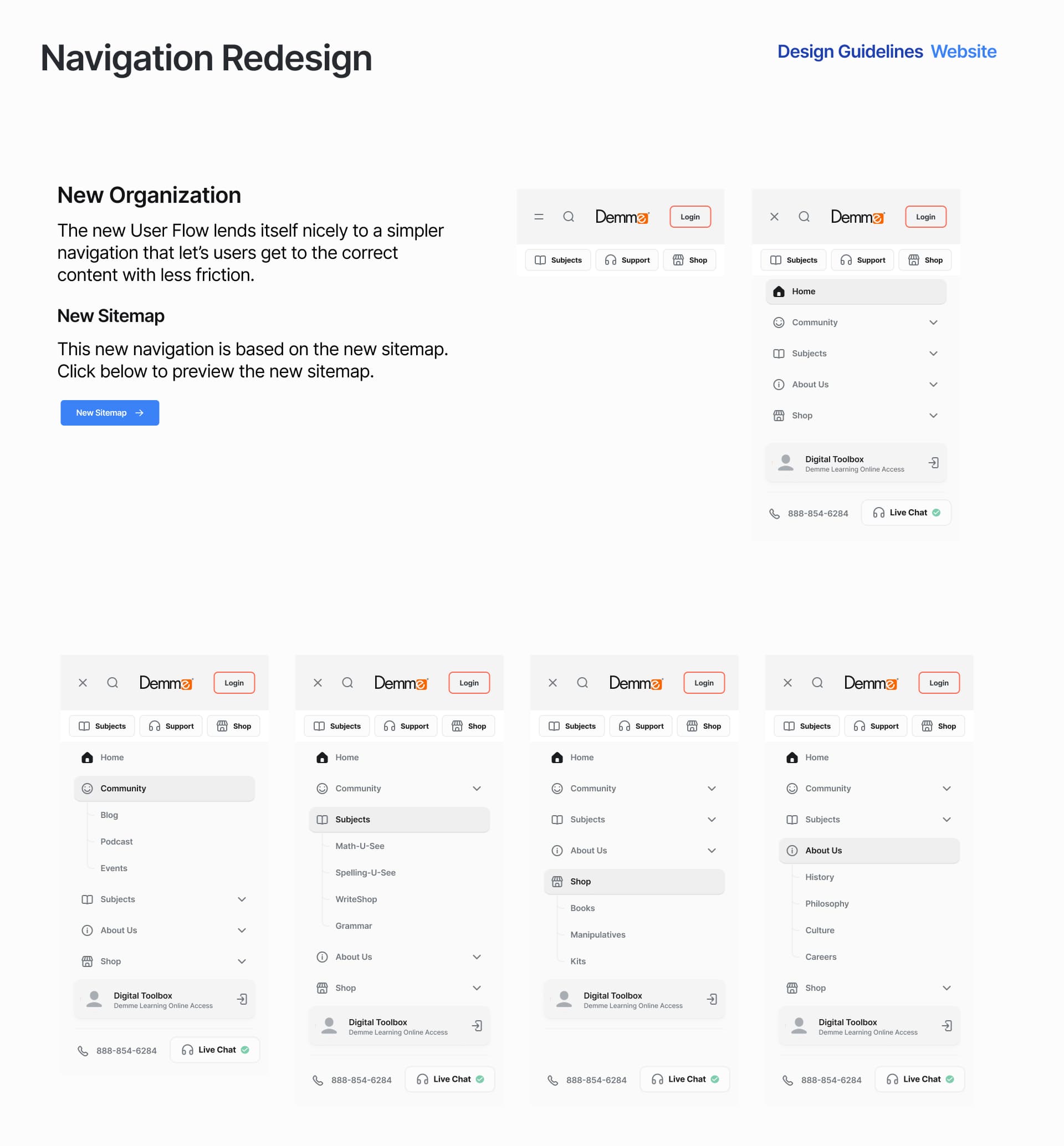 Navigation redesign sheet with mobile drawer states
