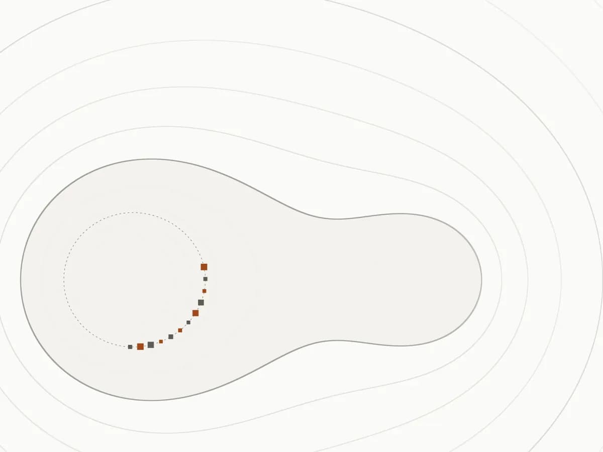 The shared outline with a trail of material gathering along one side.