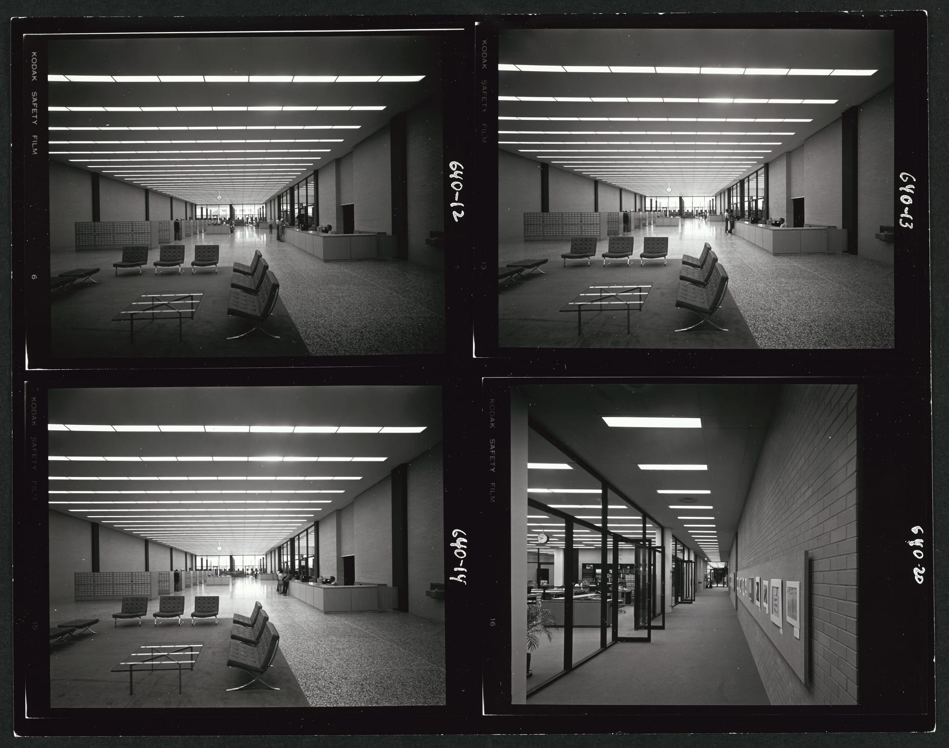 Contact sheet of four photographs of the library interior soon after it opened