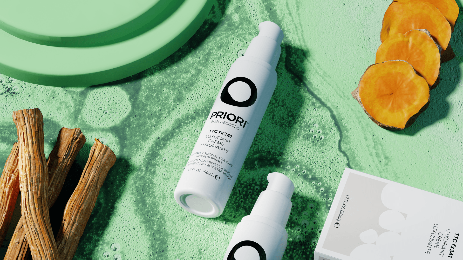 Luxuriant Creme on a mint set with licorice root and turmeric slices