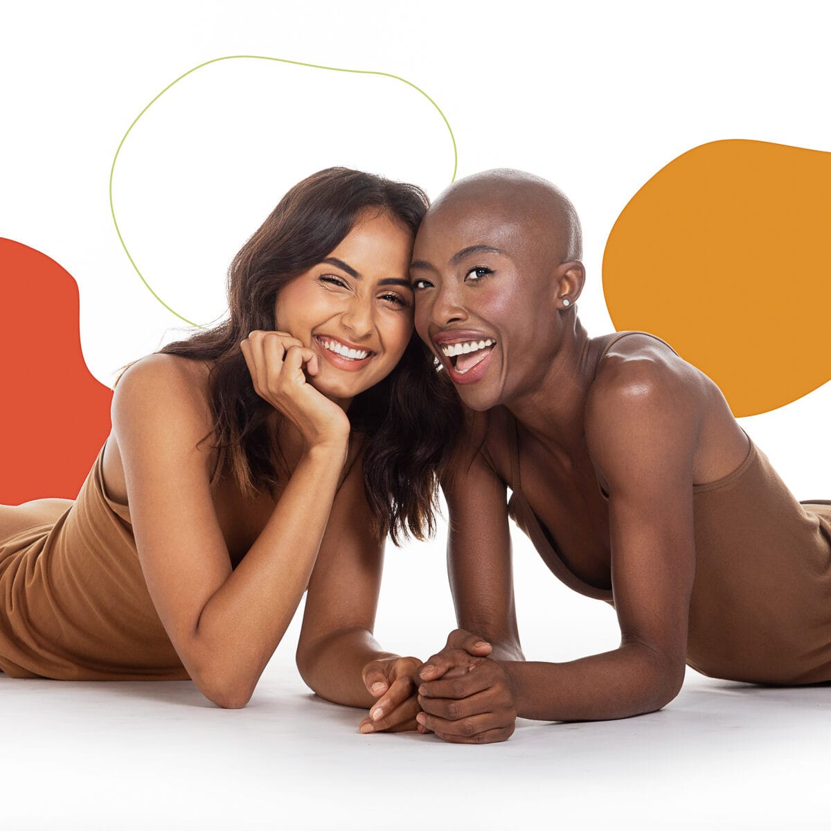 Naturally You post: two of the cast lying side by side against painted shapes