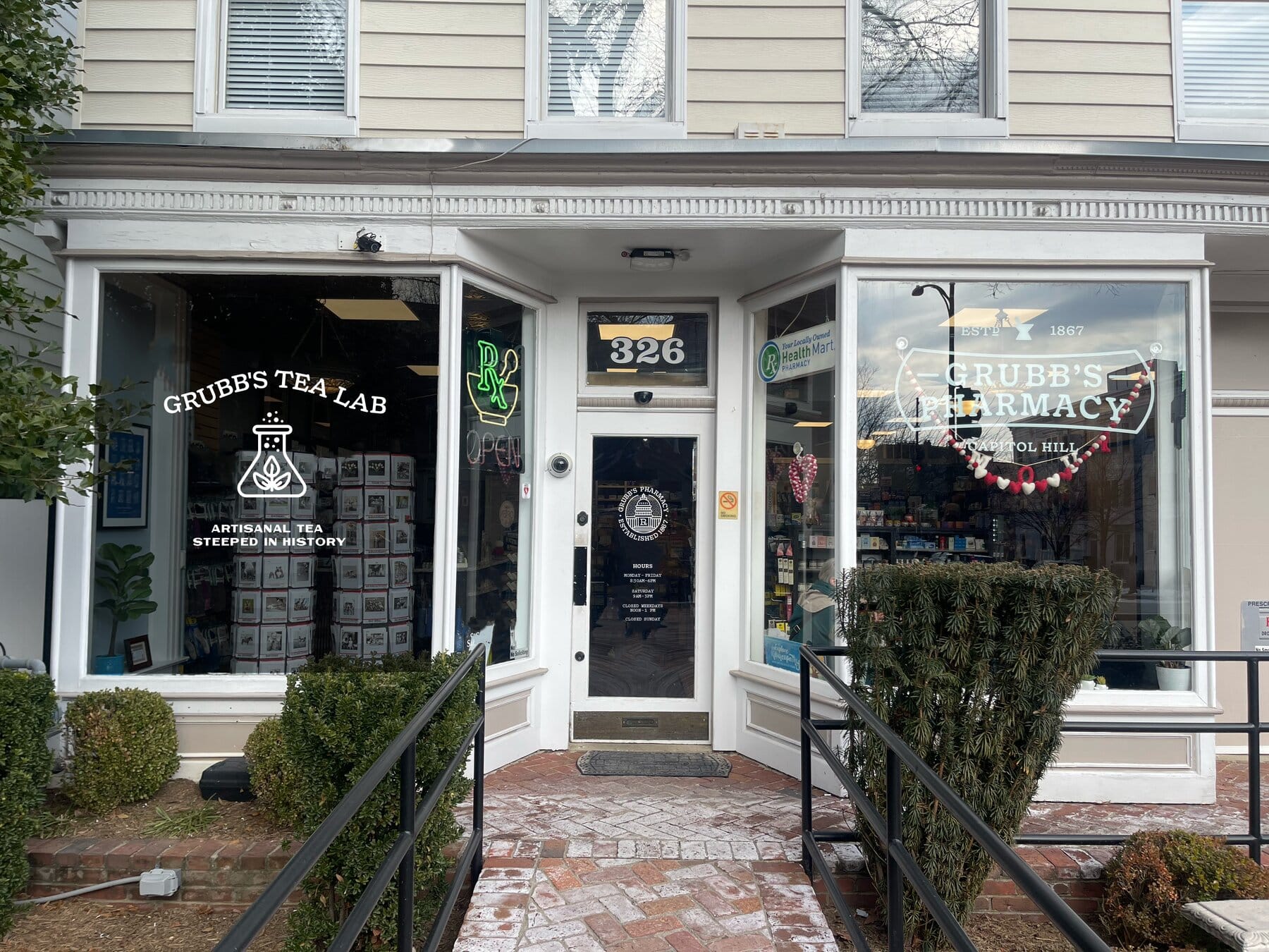 Grubb's Tea Lab storefront with window vinyl