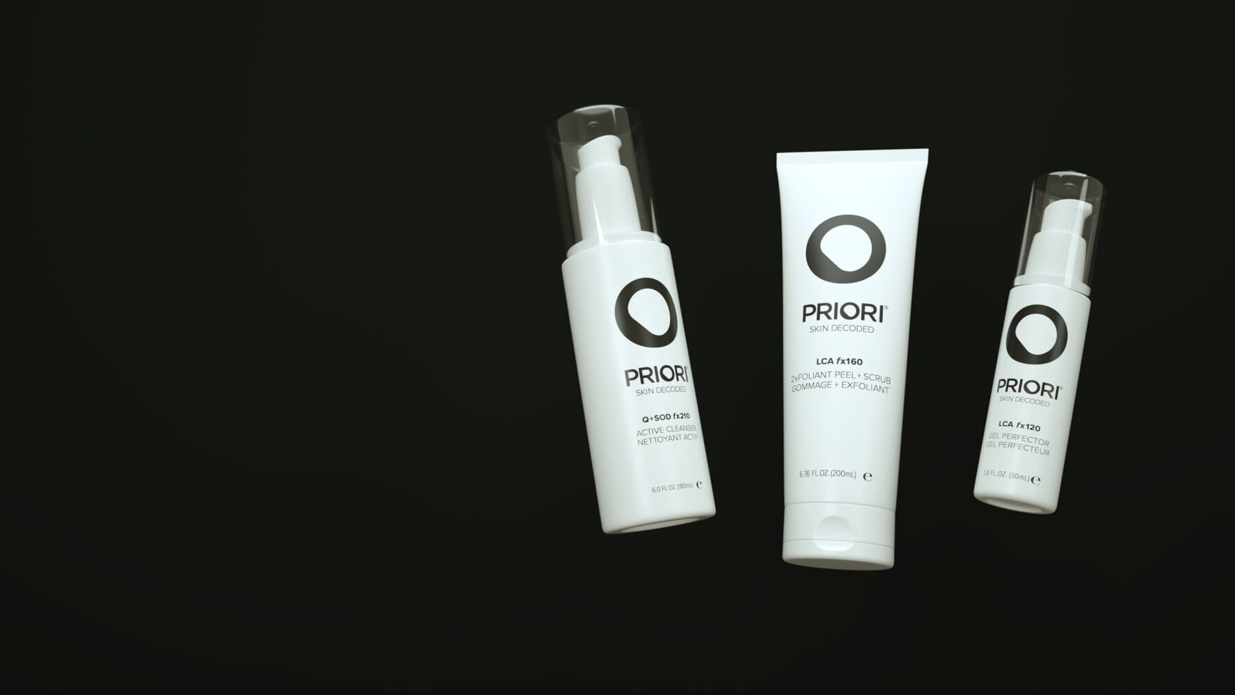 Three Priori Naturals products standing on a black ground