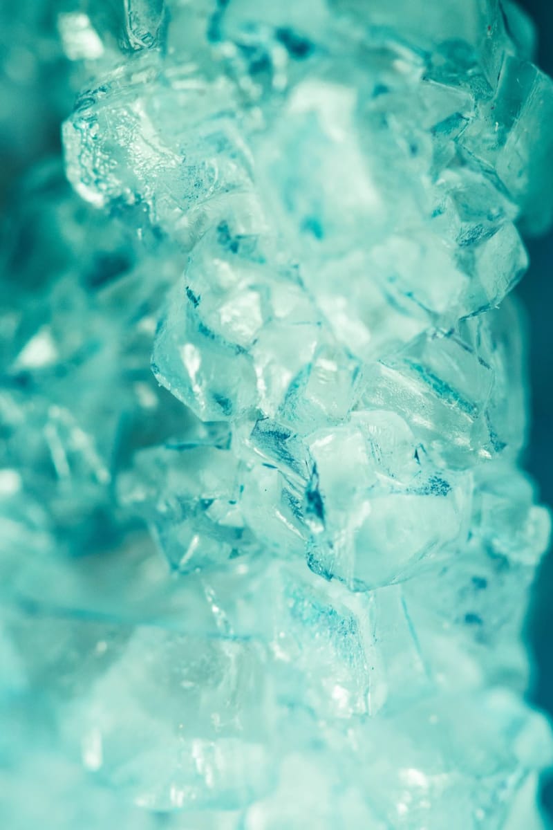Turquoise sugar crystals in close-up