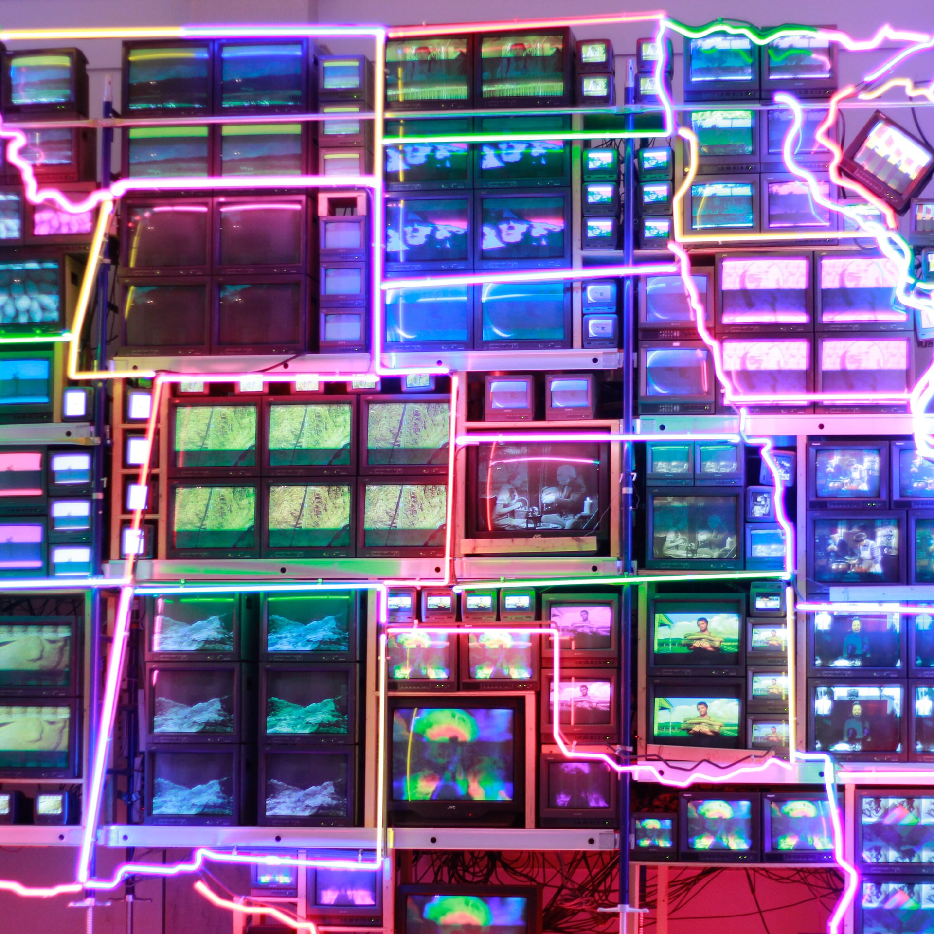 Neon circuit map in pink and blue