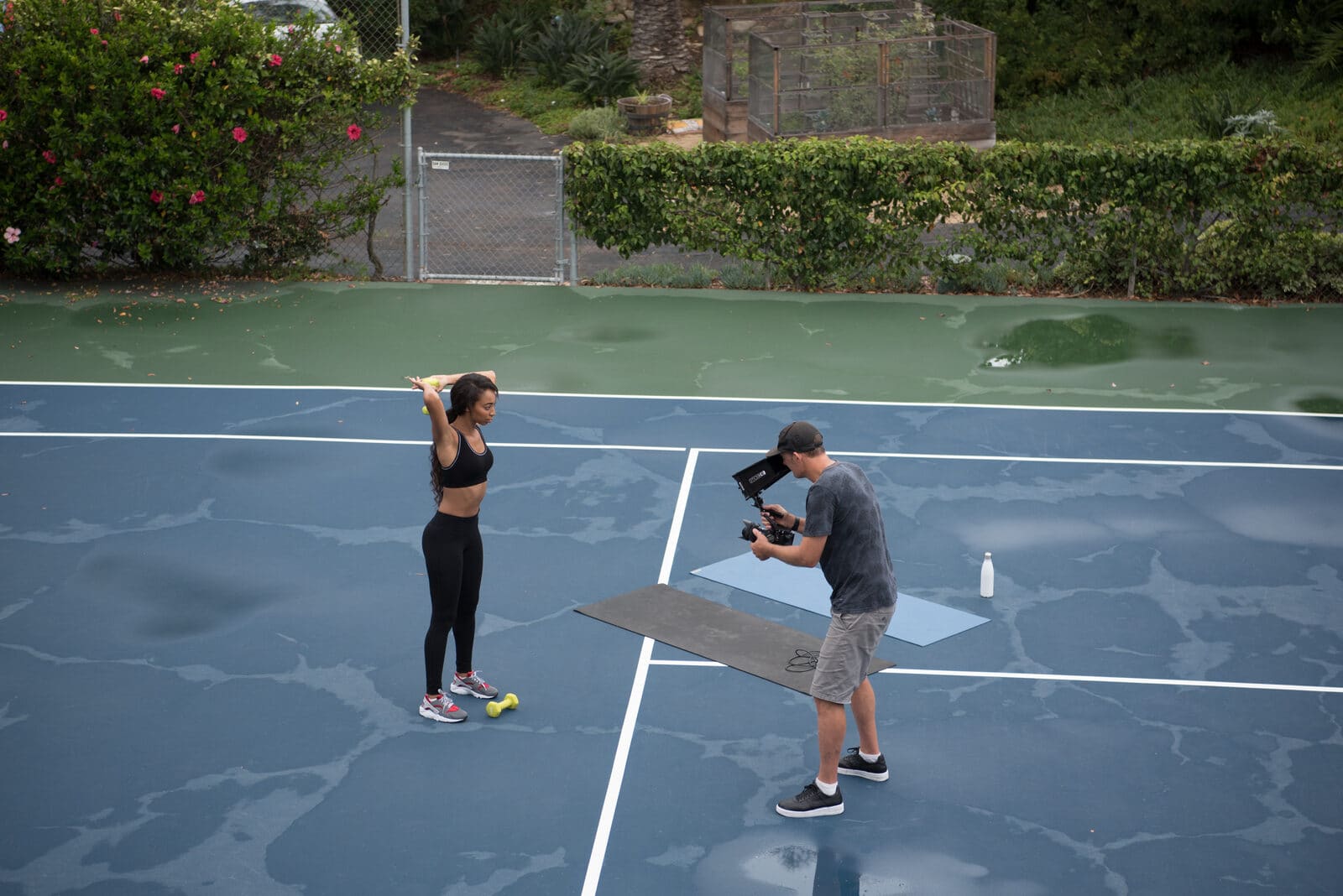 Film day: the camera operator shooting on the tennis court