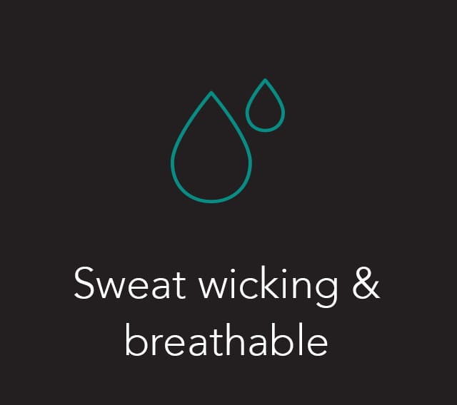Feature card: Sweat wicking and breathable
