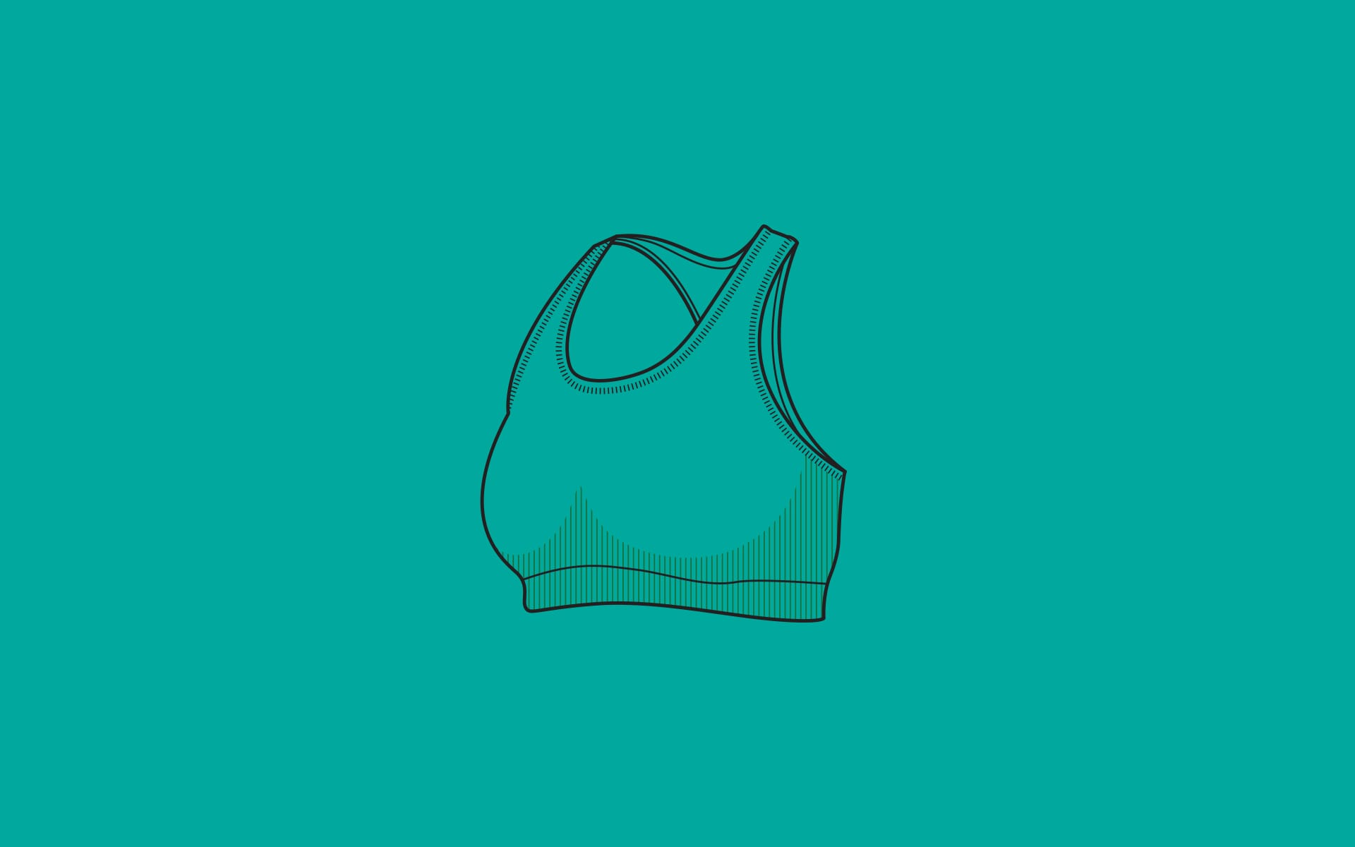 Line drawing of the Active sports bra on teal