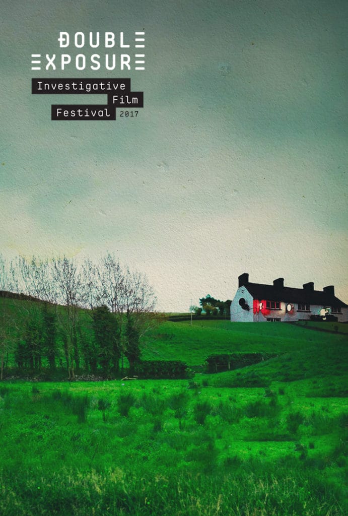 Co-branded poster for No Stone Unturned: a farmhouse on a green hillside under the festival name