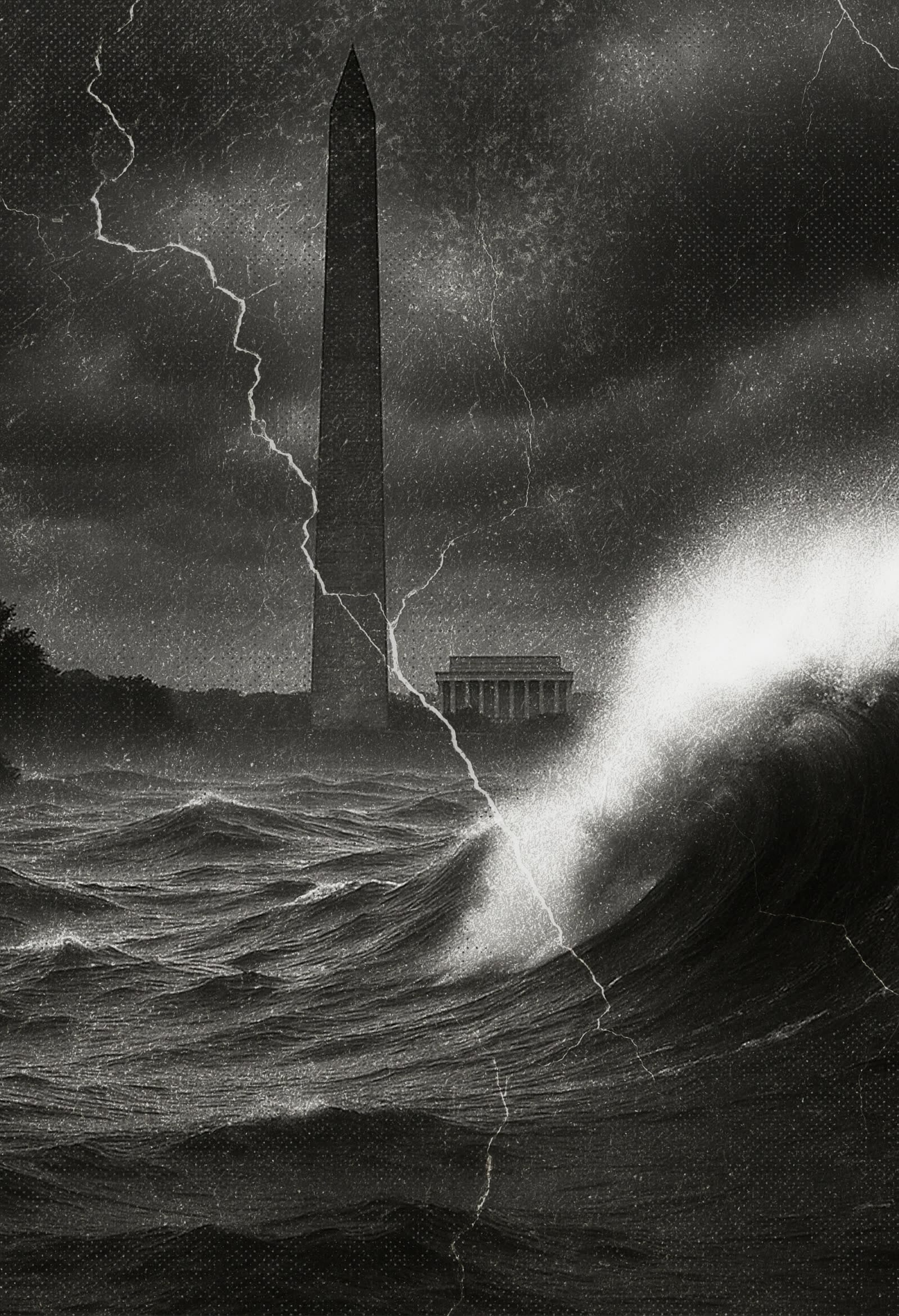 Study: the Monument and a breaking wave, grain heavy