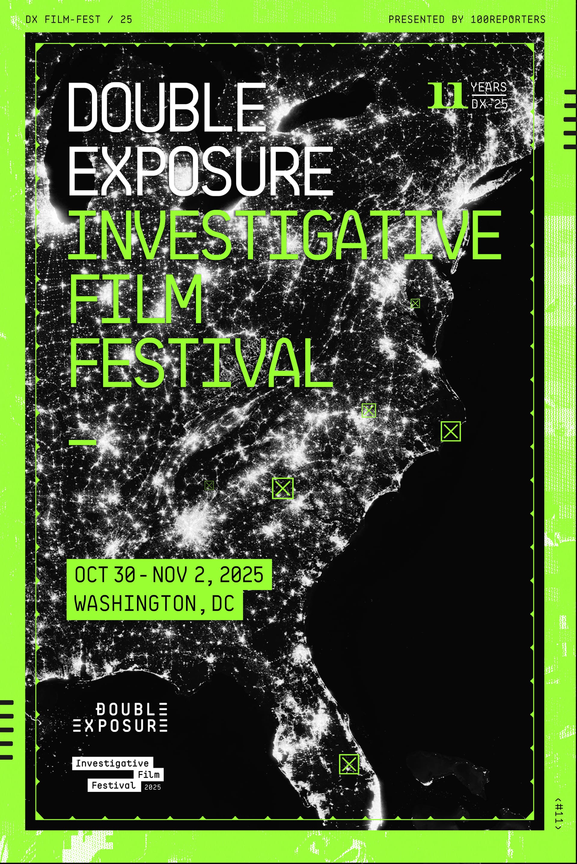 The 2025 poster: the eastern seaboard from orbit at night, in a green frame