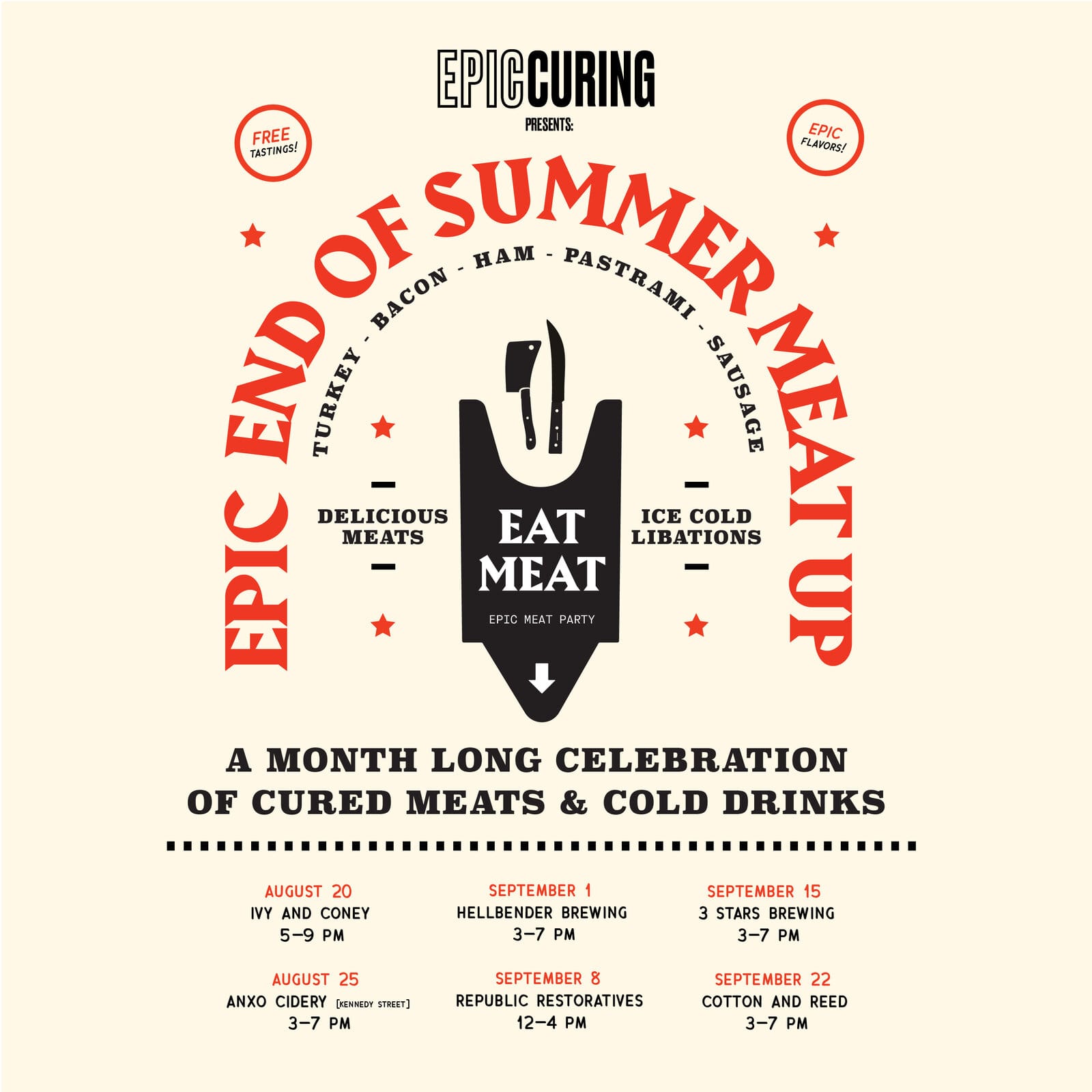 End of Summer Meat Up poster printed on Bone White