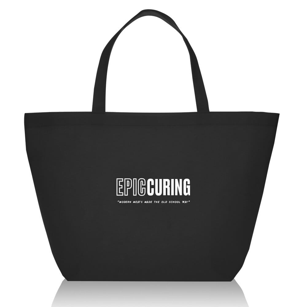 Black tote with the Epic Curing name and tagline