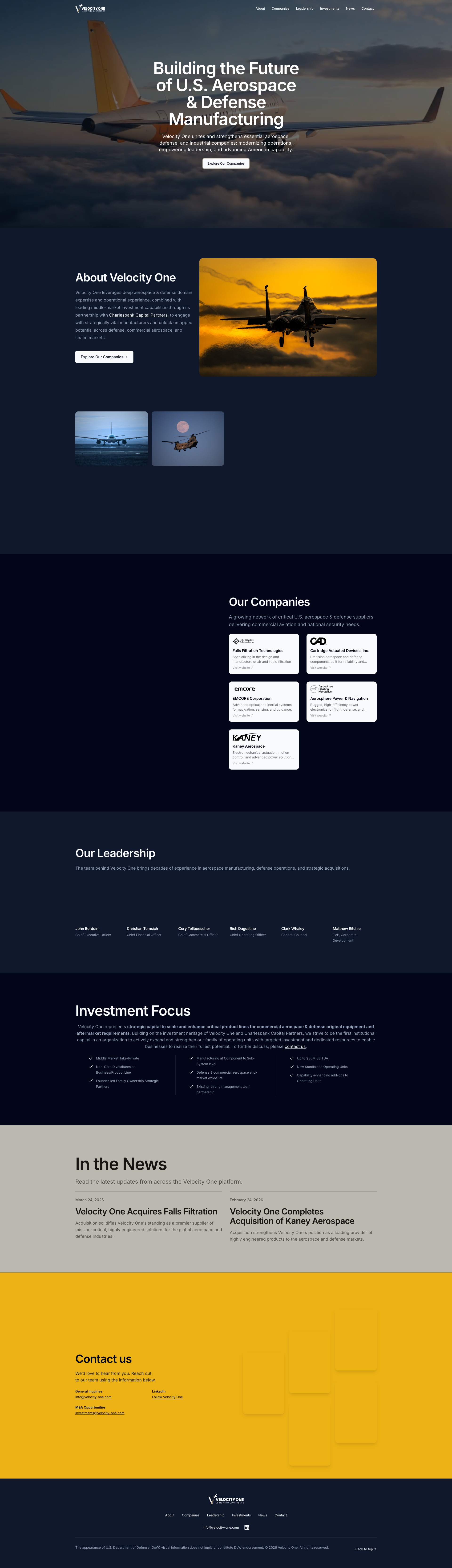 Velocity One homepage, full scroll